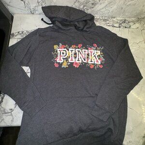 Victorias Secret Women’s Small PINK Hoodie Gray Floral